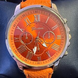 Geneva Orange Watch with Silver Accents